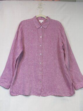 J. Jill Love Linen Shirt Womens Large Purple Long Sleeve Button Front Casual Top